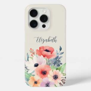 Funda Para iPhone 15 Pro Custom Name Watercolor Floral Anemone