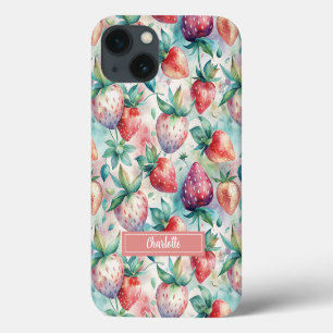 Funda Para iPhone 13 Custom Watercolor Fresh Strawberries