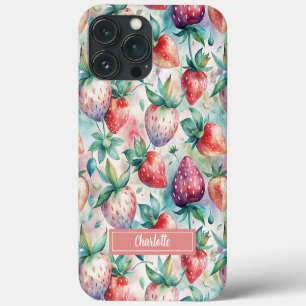 Funda Para iPhone 13 Pro Max Custom Watercolor Fresh Strawberries