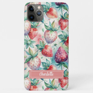 Funda Para iPhone 11 Pro Max Custom Watercolor Fresh Strawberries