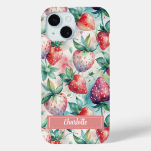 Funda Para iPhone 15 Custom Watercolor Fresh Strawberries
