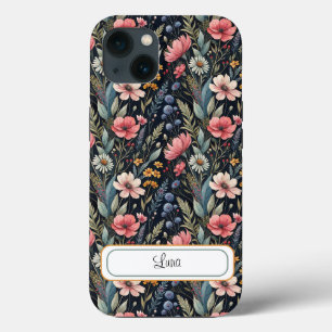 Funda Para iPhone 13 Custom Wildflowers Botanical Inspiration Black