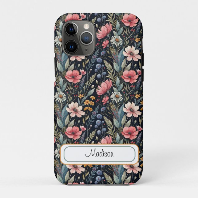 Funda De Case-Mate Para iPhone Custom Wildflowers Botanical Inspiration Black (Reverso)