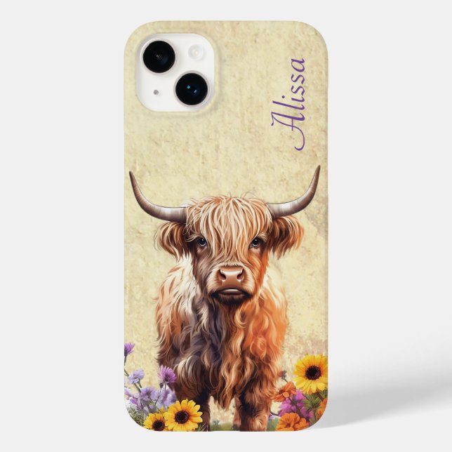 Funda De Case-Mate Para iPhone Cuta vaca de Highland con nombre (Reverso )