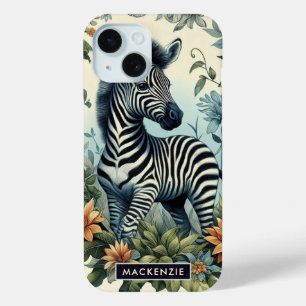 Funda Para iPhone 15 Cuta Vintage Baby Zebra Watercolor