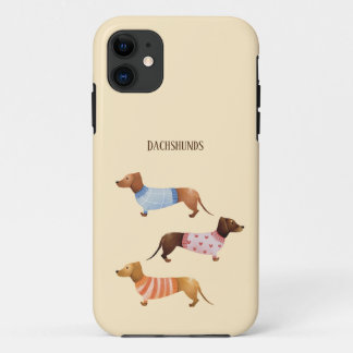 Funda Para iPhone 11 Cute acuarela dachshunds con texto