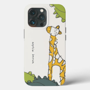 Funda Para iPhone 13 Pro Cute amarillo verde verde crudo jungla jirafa niño