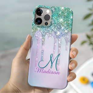 Funda Para iPhone 14 De Case-Mate Cute Aqua Turquesa Unicornio Brillo Gotea monogram