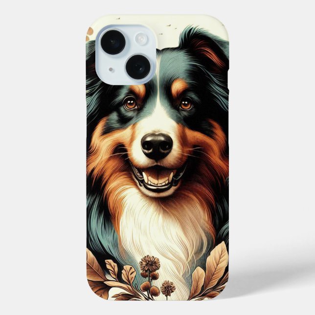 Funda De Case-Mate Para iPhone Cute Australian Shepherd Painting (Reverso )