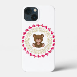 Funda Para iPhone 13 Mini Cute bear in a floral wreath