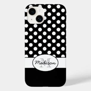 Funda Para iPhone 14 De Case-Mate Cute Black White polka puntos patrón retro Monogra