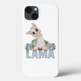 Funda Para iPhone 13 CUTE BLANCO LLAMA FLORAL Funda-Mate iPhone estuche