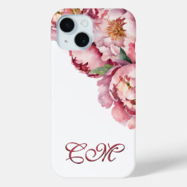 Funda Para iPhone 15 Cute Boho Moda acuarela Peonis rosa personalizado