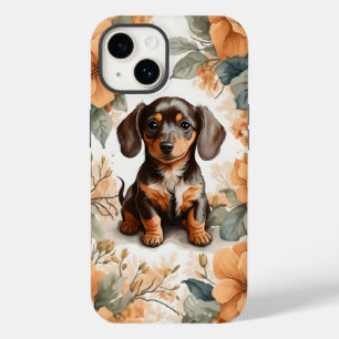 Funda Para iPhone 14 De Case-Mate Cute Brown Dachshund Puppy Peach Floral