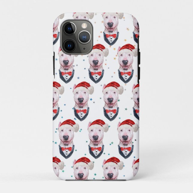 Funda De Case-Mate Para iPhone Cute Bull Terrier Dog Christmas Pattern (Reverso)