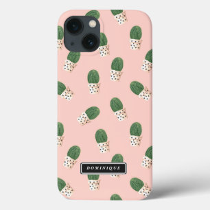 Funda Para iPhone 13 Cute Cactus in Hearts Pots Pattern Personalizado i