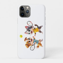Funda Para iPhone 11 Pro Cute Cartoon Dog and Cat Playing Padel Tennis – Fu