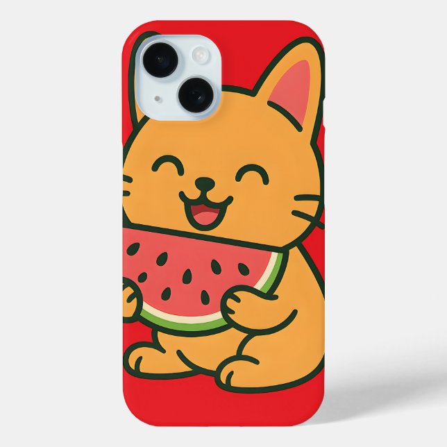 Funda De Case-Mate Para iPhone Cute Cat Eating Watermelon - Kawaii iPhone 15 (Reverso )