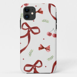 Funda Para iPhone 11 Cute Cherry & Red Ribbon Pattern Phone Case