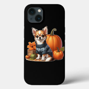 Funda Para iPhone 13 Cute Chihuahua con suéter con calabazas