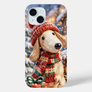Funda Para iPhone 15 Cute Christmas Puppy Dog in Winter Knit Hat