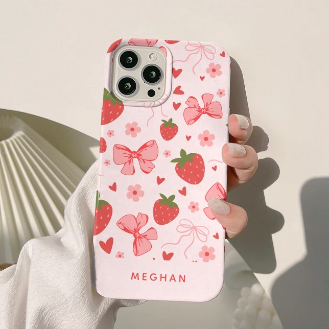 Funda De Case-Mate Para iPhone Cute Coquette Fresas y Lazos Personalizado (Subido por el creador)