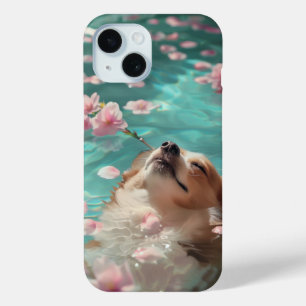 Funda Para iPhone 15 Cute Corgi Chill en el estanque
