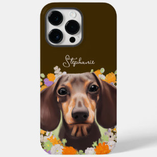 Funda Para iPhone 14 Pro Max De Case-Mate Cute Dachshund con flores y Doxie de nombre
