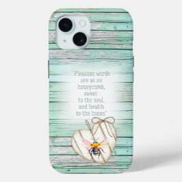Funda Para iPhone 15 Cute Faux Green Wood Heart Rainbow Bee Faith