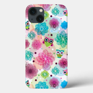 Funda Para iPhone 13 Cute flower owl background pattern