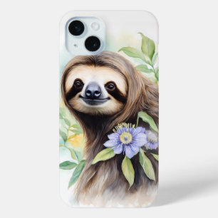Funda Para iPhone 15 Mini Cute Friendly Sloth Watercoling