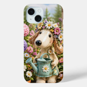 Funda Para iPhone 15 Cute Garden Puppy Dog with Flower Crown
