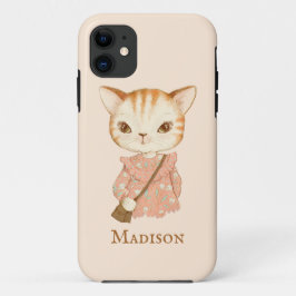 Funda Para iPhone 11 Cute Gato Gato Floral Vintage Simple Monograma