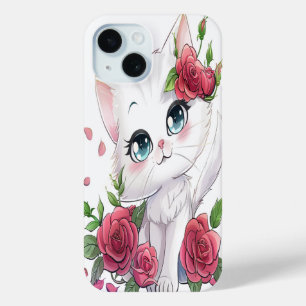 Funda Para iPhone 15 Cute gato Personalizado blanco con estuche para iP