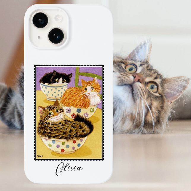 Funda De Case-Mate Para iPhone Cute Gatos en Bowls Nombre personalizado (Subido por el creador)