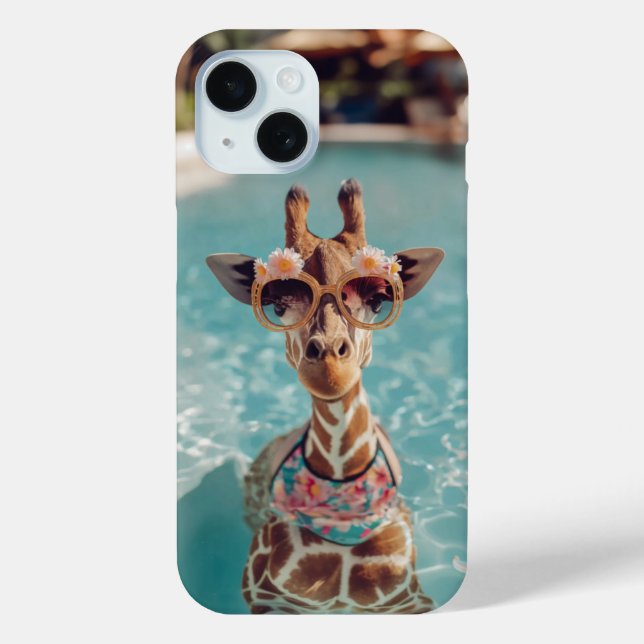 Funda De Case-Mate Para iPhone Cute Giraffe Swimming Pool iPhone Case (Reverso )