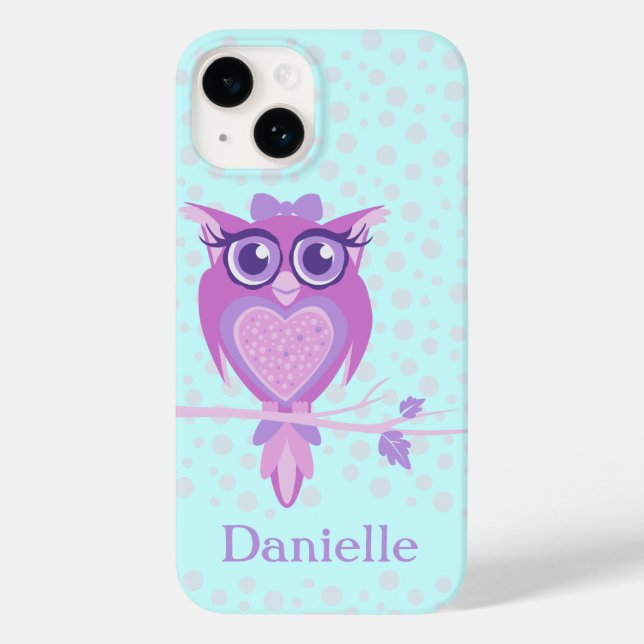 Funda De Case-Mate Para iPhone Cute girls owl purple & aqua (Reverso )