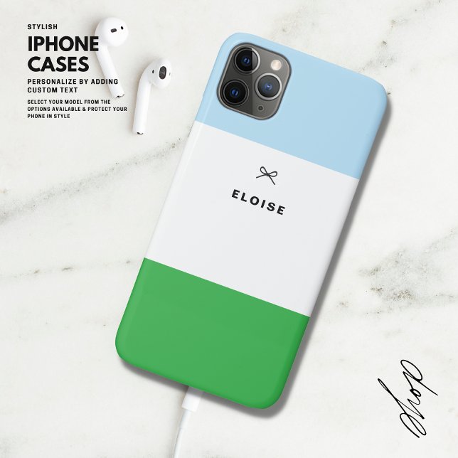 Funda De Case-Mate Para iPhone Cute Girly Moderno Bow Verde y Azul bloque de colo (Subido por el creador)