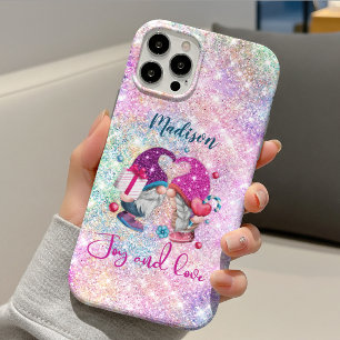 Funda Para iPhone 11 Pro Cute gnomo de Navidad con monograma de purpurina f