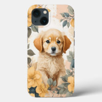 Cute Golden Retriever Puppy Flores Amarillas