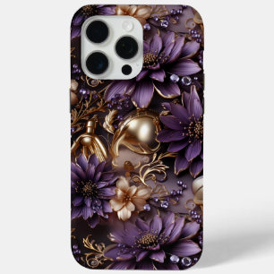 Funda Para iPhone 15 Pro Max Cute Golden Y Purple Floral Botánica
