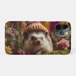 Funda Para iPhone 11 Pro Cute Hedgehog con un Gorra de invierno a rayas