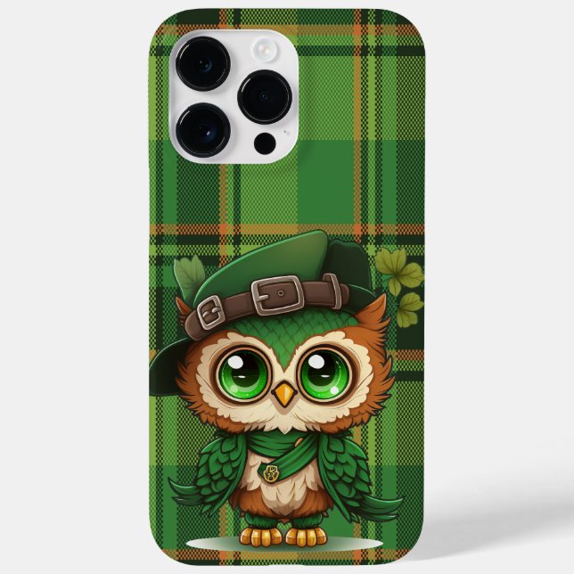 FUNDA DE Case-Mate PARA iPhone CUTE IRISH OWL CON PATRÓN DE PLACA VERDE (Reverso)