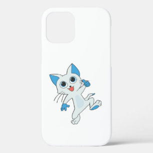 FUNDA PARA iPhone 12 CUTE JUMPING LIGHT CYAN KITTEN CON OJOS AZULES, OJ