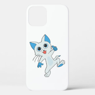 FUNDA PARA iPhone 12 CUTE JUMPING LIGHT CYAN KITTEN CON OJOS AZULES, OJ