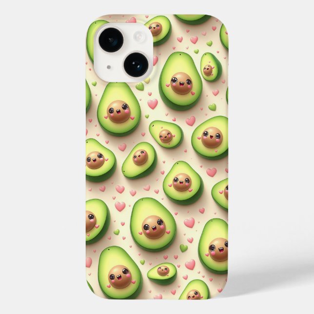 Funda De Case-Mate Para iPhone Cute Kawaii Avocado and Pink Hearts Pattern Sweet  (Reverso )
