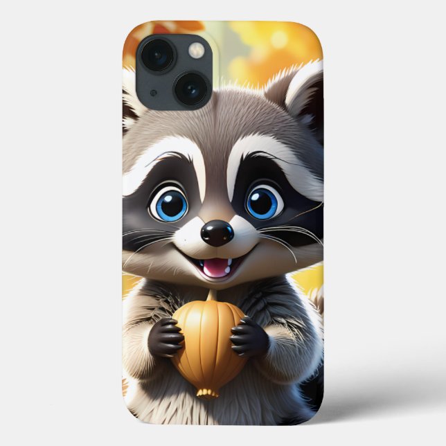 Funda De Case-Mate Para iPhone Cute Kawaii estilo Racoon sosteniendo una bellota (Reverso)