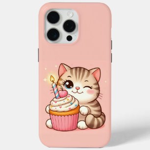 Funda Para iPhone 15 Pro Max Cute Kawaii gatito con pastel