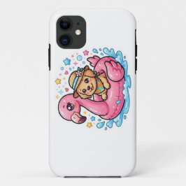 Funda Para iPhone 11 Cute Kawaii Summer Perrito Flamingo Piscina Flotad