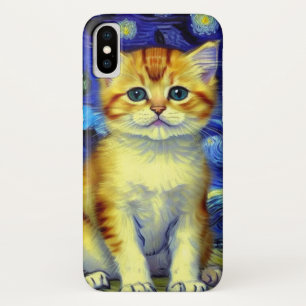 Funda Para iPhone X Cute Kitten Starry Night Van Gogh